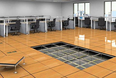 a photo showing partially revealed access flooring